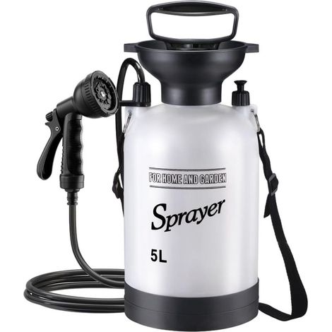 1 douche portable 5 L, 10 modes de pulvérisation, tuyau 9,84 pieds, pour camping, randonnée, jardin et nettoyage extérieur (1/5)