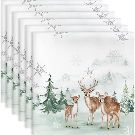 Serviettes en Coton Lot de 6 Motif Cerf Gaulthérie 45x45 cm