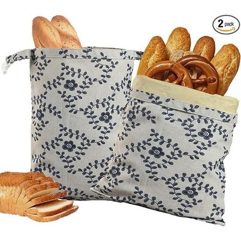 Sac à pain - 2 pièces - Sacs à pain en cire d'abeille - Lin - Réutilisable - Boulangerie - Pour pain fait maison - 43x33cm - L (1/5)
