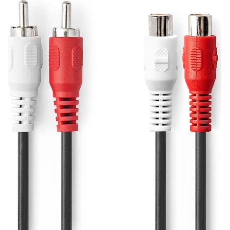 Cable de audio estéreo  2x RCA Macho  2x RCA Hembra  Niquelado  10.0 m  Redondo  Negro  Label (1/3)