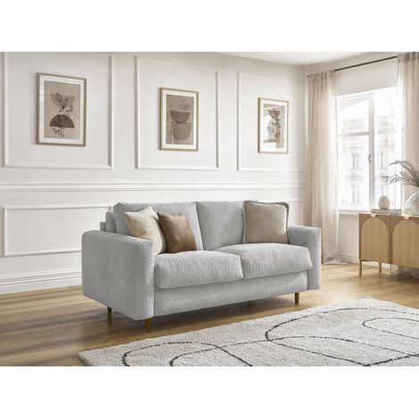 BOBOCHIC - Canapé droit convertible NOUVEAU COCOONE ouverture express tissu bouclette 140x200 Gris clair (1/5)