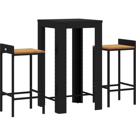 Mesa bar y taburetes jardín 3 pzas madera acacia ratán PE negro vidaXL (1/4)