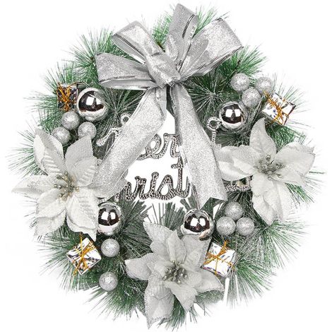 Guirlande Hivernale - Guirlande Murale en Fer Forgé avec Fleurs Artificielles - Décoration Porte d'Entrée et Mur Intérieur/Extérieur - 30 cm (1/5)