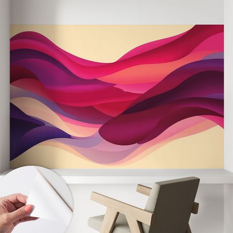 Papier peint autocollant avec imprimé décoratif pour salon et chambre à coucher Installation facile Vagues fluides 104x70 cm (1/5)