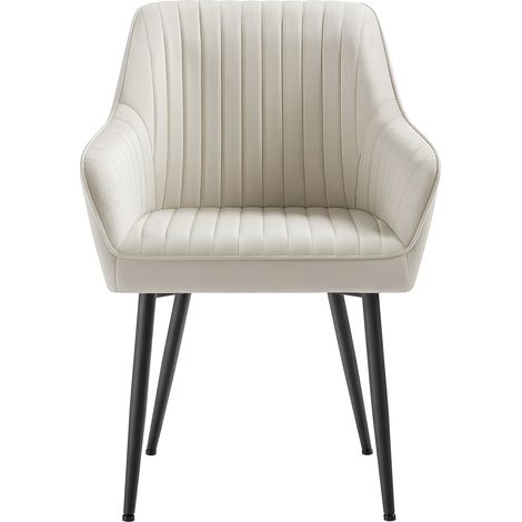 Chaise de Salle à Manger, Velours, Accoudoirs, Charge 120 kg, Pieds en Métal, pour Salle à Manger, Beige et Noir (1/5)