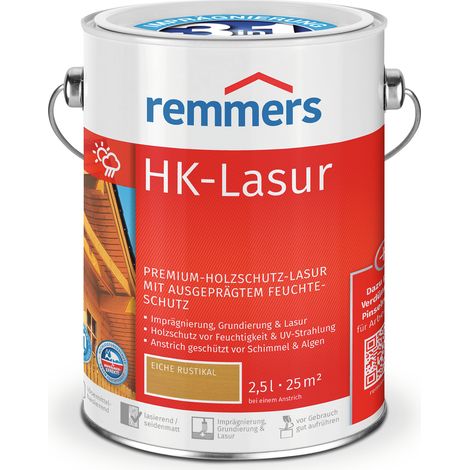 Remmers HK-Lasur 3in1 eiche rustikal, 2,5 Liter, Holzlasur aussen, 3facher Holzschutz mit Imprägnierung + Grundierung + Lasur, Feuchtigkeit- und UV-Schutz