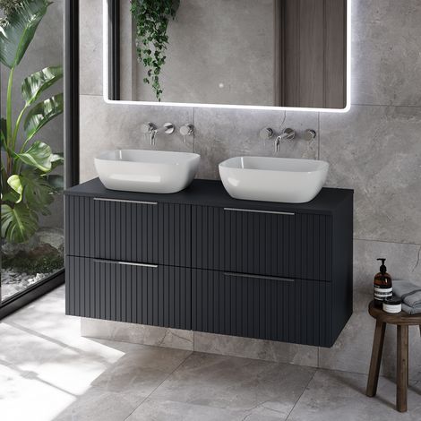 Helix 460 Fluted Satin Anthracite 1200mm Wall Mounted 4 Drawer Vanity Unit for Countertop Basins
