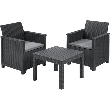 Salottino da Esterno Emma Balcony Set 3 Pezzi in Resina Effetto Rattan Colore Graphite con 2 Poltrone e Tavolino Keter
