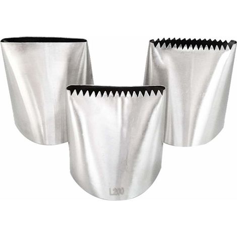 Ensemble de douilles à pâtisserie en acier inoxydable 304 - Douilles plates/zerglingées extra larges n° 200, 201 et 202, adaptées à la décoration de gâteaux, pâtisseries et fondants. (1/5)