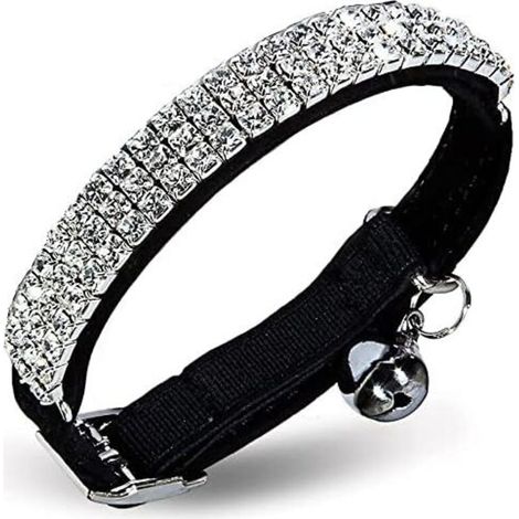 Verstellbares Katzenhalsband aus weichem Samt mit Strasssteinen und Glöckchen