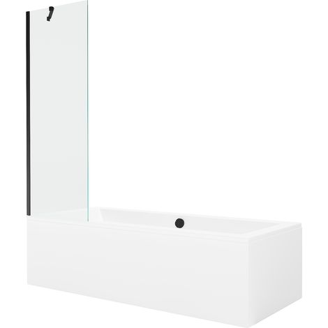 Mexen Cube bañera rectangular 180 x 80 cm con revestimiento y mampara de 1 hoja 60 cm, transparente, negro (1/5)