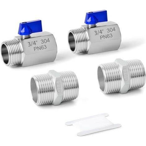 Pair Vanne à bille haute performance en acier inoxydable 304 avec raccord hexagonal à mamelon SUS 304, 3/4\" BSP femelle x 3/4\" BSP mâle, TY-897 (1/5)