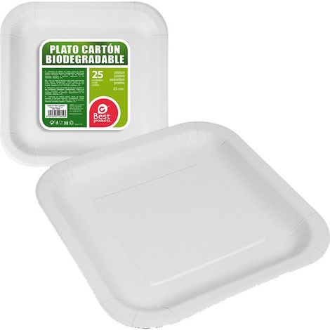 Confezione da 25 Piatti Quadrati in Cartone Bianco 23x23x2cm Migliori Prodotti Verde