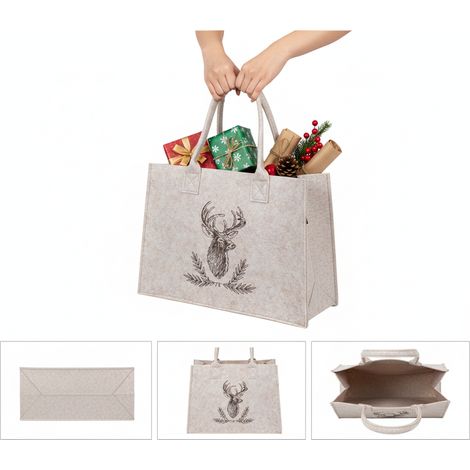 SAC COURSES EN FEUTRE BEIGE 35 x 25 x 12 cm MOTIFS CERF