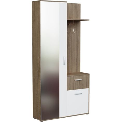 Mobilier1 – Meuble d'entrée Stanton 103 – Truffe et blanc – Dimensions 195x97x30cm – Stratifié – Meuble réversible – Fabriqué en Union Européenne