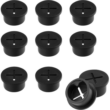 Paquete de 10 pasacables de 2,5 cm (1 pulgada), cubiertas de goma para cables de ordenadores de sobremesa (negro) (1/5)