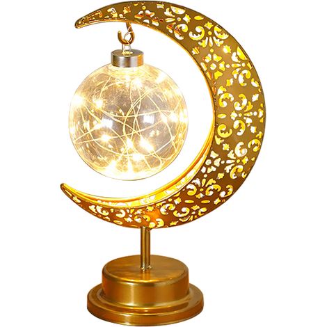 Ortviai Lampe Lunaire LED sans fil en métal doré – 28 x 14 x 13 cm, pile AA non incluse (1/5)