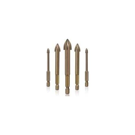 Juego de brocas para azulejos, vidrio y cerámica, herramienta de perforación universal eficiente, 5 piezas (1/4)