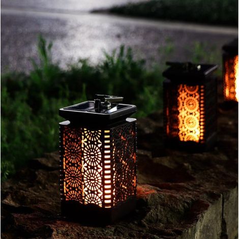 Lámpara solar tipo farol, lámpara solar colgante impermeable para exteriores con forma de llama y fuente LED para la decoración de jardines (1/5)