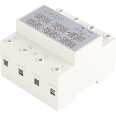 Voltmètre-ampèremètre triphasé sur rail DIN avec protection automatique contre les surtensions et les surintensités, 390-500 V CA, 63 A