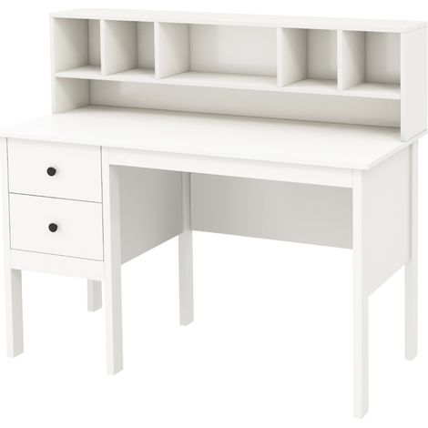 Scrivania per computer con prese elettriche, Scrivania da 120cm con 5 vani e 2 cassetti porte USB Bianco (1/4)