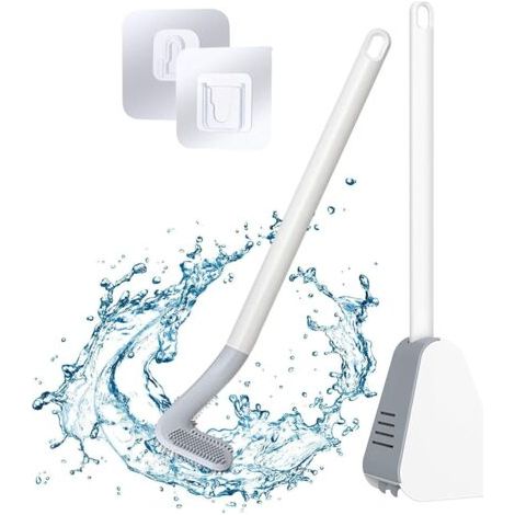 Spazzola da bagno con supporto e testina, spazzola da bagno in silicone con manico lungo (bianca)