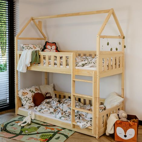Hütten-Etagenbett 90x200 am Boden inkl. Lattenroste Mathias Bois