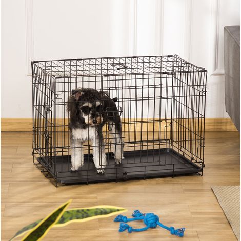 Faltbare Transportbox für kleine Tiere 76x46x52 cm aus schwarzem Metall, platzsparend – MEUBLIV (1/5)