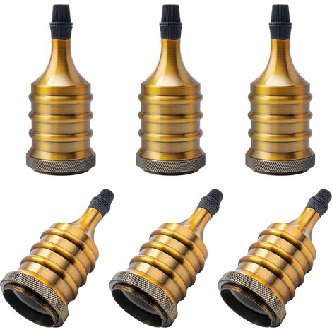 Vintage-Lampenfassung E27, Retro-Lampenfassung aus Aluminium & Keramik, Edison-Gewinde für Lampe/Glühbirne, DIY-Nostalgie-Deckenleuchte, Tischlampe, Retro-Charme, Gewindemantel, Messing, 6er-Set (1/5)