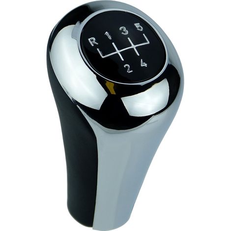 Pommeau de levier de vitesse chromé noir 5 vitesses compatible avec BMW Série 3 E36 E46 E90 E91 E92 E93, Série 5 E39 E60 E61 et X3 E83. Installation facile (Plug & Play). (1/3)