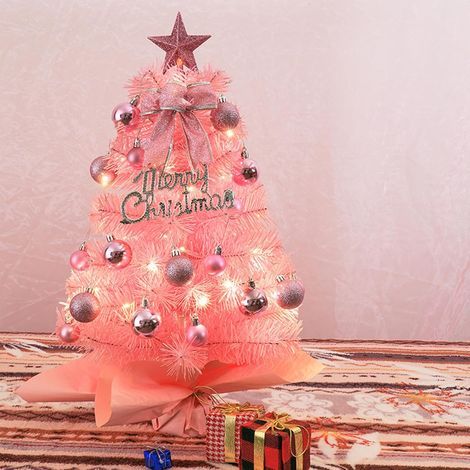 Petit Sapin de Noël Rose, Mini Sapin de Noël avec, Sapin de Noël Artificiel décoré de Boules en Forme d'étoile comme décoration de Table pour Salon, Cuisine, Chambre d'enfant, Bureau (1/5)