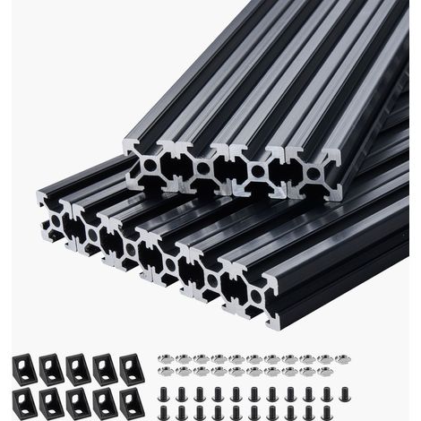 Profilé en aluminium 2020 rainure en T, 10 pièces de 1500 mm, rail linéaire anodisé haute résistance, idéal pour imprimante 3D, CNC et gravure laser, noir.