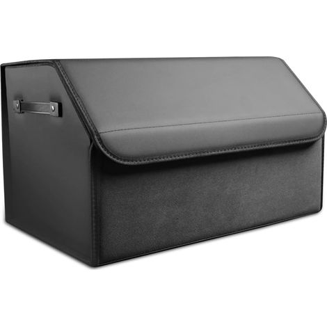 1 Organisateur de Coffre Pliable en Cuir PU et Suède avec Couvercle, Séparation Amovible et Poignée pour Auto SUV Camion (1/5)