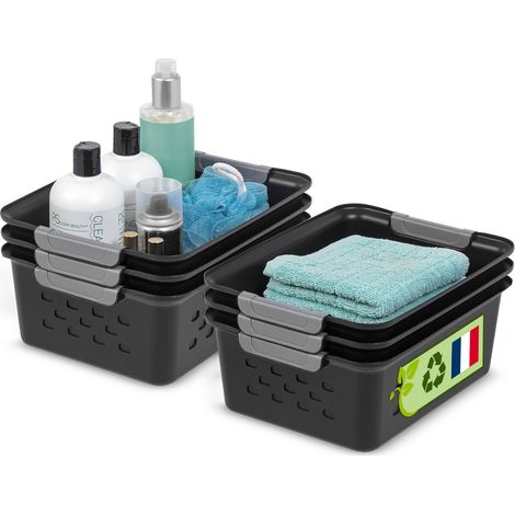 Iris Ohyama, Paniers d'étagère en Plastique Polyvalent, Ouvert, Noir, 5L, Lot de 6, Empilable, Ventilation, Contenu Visible, pour Salle de bain, Jouet, Bureau, Armoire, Organisateur, sans BPA, OSB-S