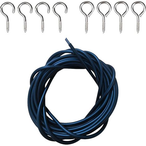 Cordon de rideau noir de 2 mètres de long avec 8 crochets métalliques et trous de vis pour suspendre des décorations. (1/5)