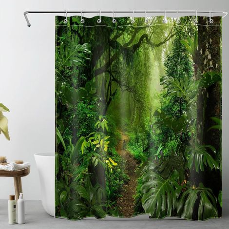 Forêt Tropicale Rideaux de Douche 150x200cm(LxH) Plantation d’Arbres Verts dans la Montagne Rideaux de Bain avec Crochets, Nature Extra Longue Imperméable Polyester Anti Moule Salle de Bain Décor (1/5)