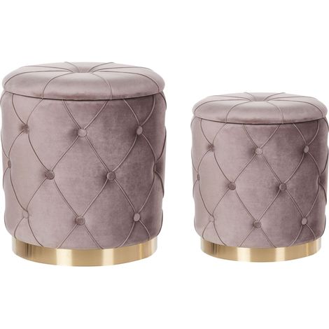 Set di 2 Pouf Contenitore Poliestere Grigio Talpa Imbottitura Trapuntata Base Oro Pueblo