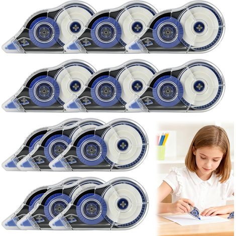 Packung mit 12 Korrekturbandrollen (30 m x 5 mm), weiß, im Bürodesign, ungiftig und umweltfreundlich, für sanftes Schreiben, ideal für Schule, Büro, Schüler und Bürobedarf. (1/5)