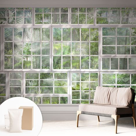 Papier peint intissé décoratif avec colle pour salon chambre et bureau Installation rapide Forêt verte 312x219 cm (1/5)
