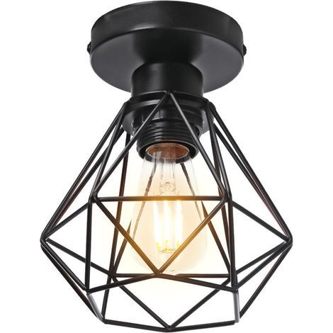 STOEX Plafonnier Industriel en Métal, Noir Suspension Luminaire Style Vintage Design forme Cage Diamant Rétro pour Salon Chambre Salle à manger (sans ampoule) (1/5)
