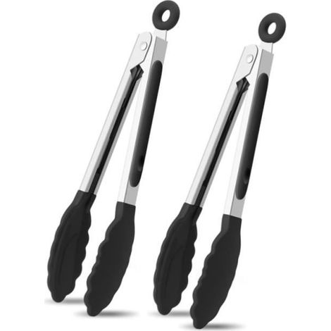 1 pince de cuisine, acier inoxydable et silicone, 22 cm, résistante à la chaleur, pour barbecue et service (1/4)
