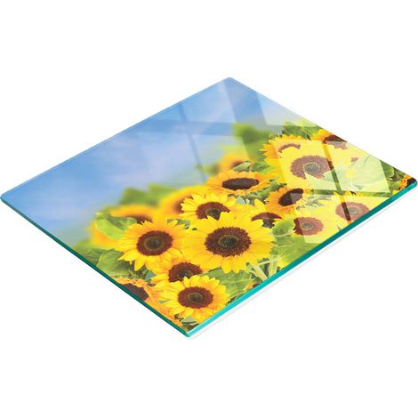 Tabla de cocina de vidrio duradera y elegante con estampado de girasoles, 60x52 cm. (1/5)