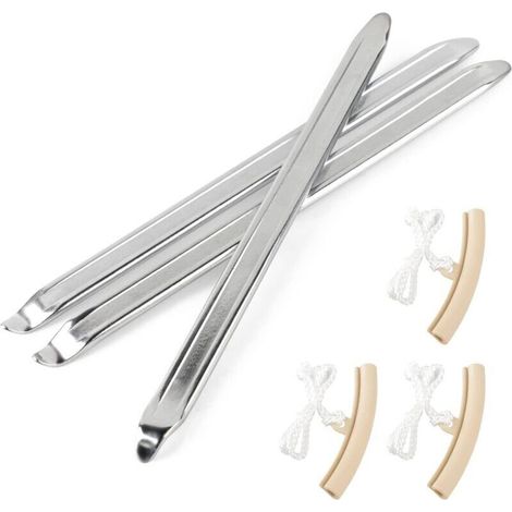 3pcs Demonte Pneu 25cm Outil Levier de Pneu en Acier Au Manganèse avec 3 Jantes Protecteurs Outils de Réparation Décapant de Pneu Outil Pneumatique Levier Manuel pour Moto Auto Trottinette Vélo