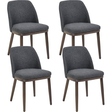 WAHSON Dining Chairs Set of 4 Linen Fabric Kitchen Chairs Vintage Simple Chairs with Wooden Legs Side Chairs for Living Room Restaurant, Black