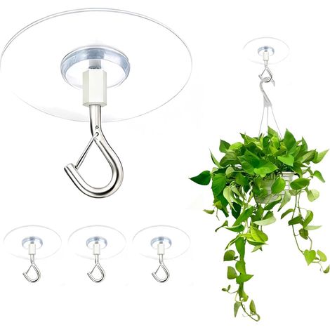 Juego de 4 ganchos de techo autoadhesivos, gancho de techo transparente con cierre de seguridad para colgar plantas, comederos para pájaros, linternas, campanillas, decoración (1/5)