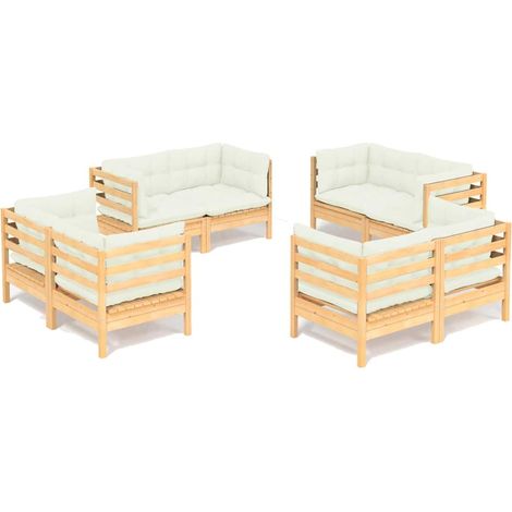 8 Piece Garden Lounge Set with Cream Cushions Pinewood vidaXL (1/5)