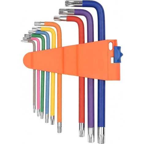 Juego de 9 llaves en forma de L multicolores, llaves Torx, llaves de estrella, llaves Allen, llaves Torx de brazo largo, fabricadas en acero cromo vanadio de grado industrial. (1/5)