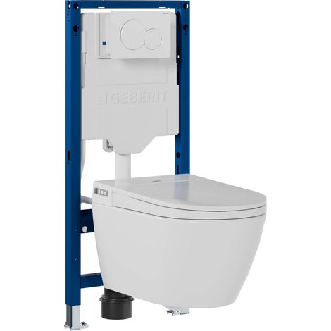 BERNSTEIN - Pack WC japonais 540 PRO + Bâti-support Geberit, Toilettes suspendu lavant + Télécommande - 40x59x42cm - Plaque Blanc Brillant (1/5)