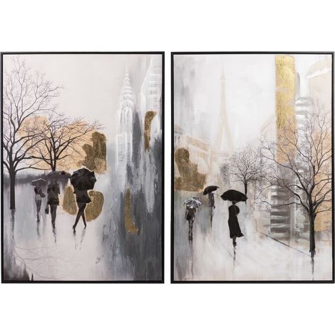 Lot de 2 tableaux Boulevard avec cadre doré 70x4x100 cm (1/2)