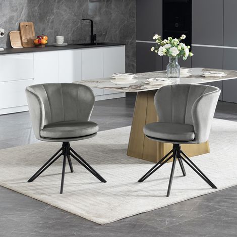 WOLTU Esszimmerstühle 2er Set, Küchenstühle 360° Drehbar, ergonomisch Schminkstühle aus Samt, 150 kg belastbar Dunkelgrau